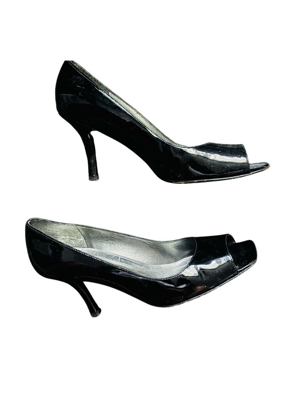 Stuart Weitzman Black Patent Leather Peep-Toe Pumps 3.5” Stiletto Heels Size 8M